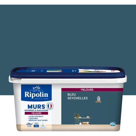 Peinture aspect Velours - 2,5L - Bleu Seychelles - Ripolin (1/5)