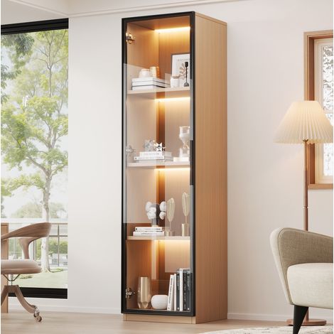 Mueble vitrina con LED y cristal templado roble OKMYHOME (1/5)