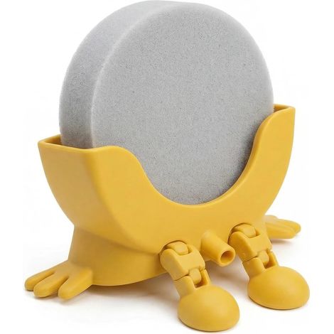 Joli porte-éponge suspendu avec drainage, support d'éponge amusant pour évier, sans outils, peu encombrant et séchage rapide, pour Scrub Daddy, organisateur de cuisine (jaune) (1/5)
