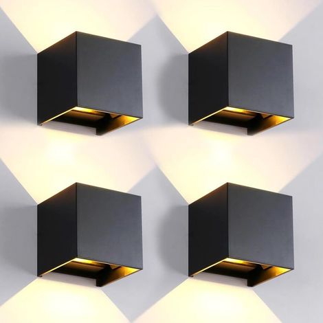 Lot de 4 appliques murales d'extérieur à LED, angle d'éclairage réglable, étanche IP65, moderne, noir, 15 W, carrées, en aluminium, angle d'éclairage réglable de 10 cm (1/5)