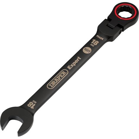 Draper 18mm HI-TORQ® Flex Head Ratchet Spanner – Black, Metric, Flexible Head Combination Wrench