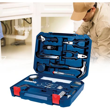 Coffret d'outils à main multifonctionnels pour la maison et le garage, avec boîte de rangement (108 pièces). (1/5)