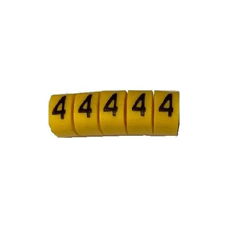 Repère câble RS PRO, Ø câble 3  4.2mm, texte : 4, Noir sur Jaune ( Prix pour Sachet de 250 )