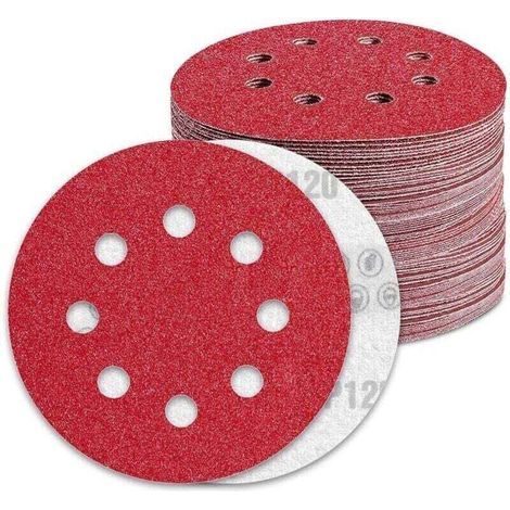 Disques Abrasifs 125mm Grain 120 Papier Poncer 100 Pièces 8 Trous Disque Poncage pour Ponceuse Excentrique, (1/4)
