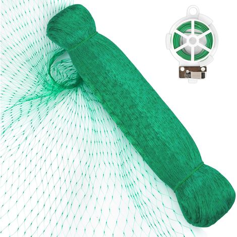x 10 m Vogelschutznetz-Set, Gartennetz mit 20 m Gartendraht, Schutznetz mit feiner Maschenweite, vielseitig einsetzbar für Pflanzen, Grassamen, Teichabdeckungen (Grün)