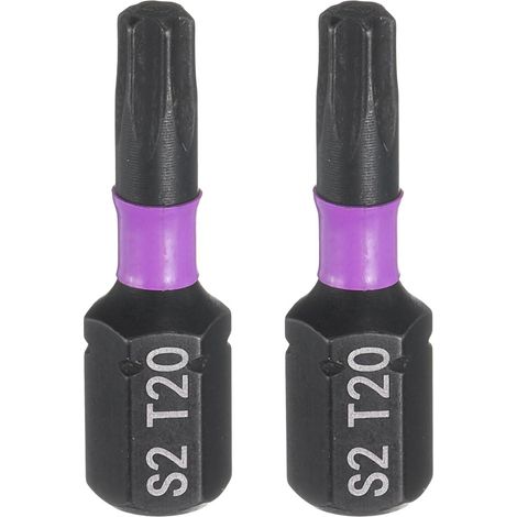 2pcs T20 Embout de Tournevis Torx 1/4" Tige Hexagonale 25mm/1" Longueur Magnétique Étoile 6 Pans Acier S2 Forets de Tournevis et de Perceuse Électrique (1/5)
