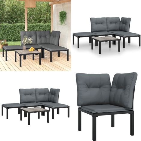 Salon de jardin 5 pcs noir et gris résine tressée - Salon De Jardin - Mobilier De Jardin - Set Salon - Table Basse - Chaises De Jardin - Home & Living