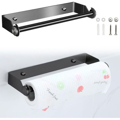 (28 cm, nero). Portarotolo di carta igienica, portarotolo da parete, portarotolo da parete in acciaio inox, portarotolo per cucina e bagno.
