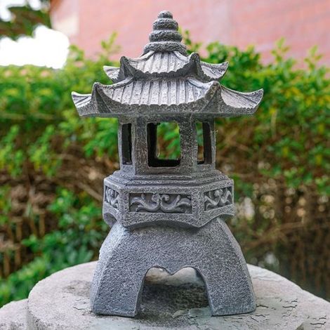 Statue de lanterne pagode soleil, décoration de jardin, décoration de pelouse, pagode vintage illuminée, ornements de jardin zen pour aménagement paysager, patio, porche et pelouse (1/4)