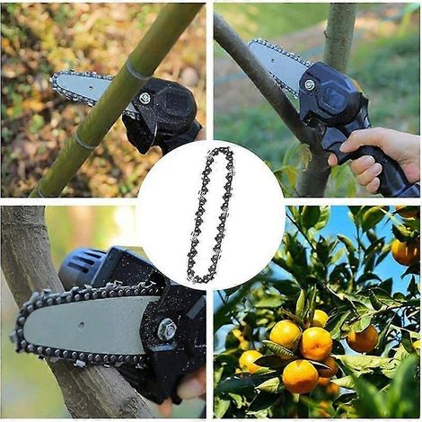 4 mini-chaînes de tronçonneuse, guide-chaîne de 10 cm (4 pouces), pas de 6,35 mm (1/4 LP), 28 maillons pour tronçonneuse électrique portable. (1/5)