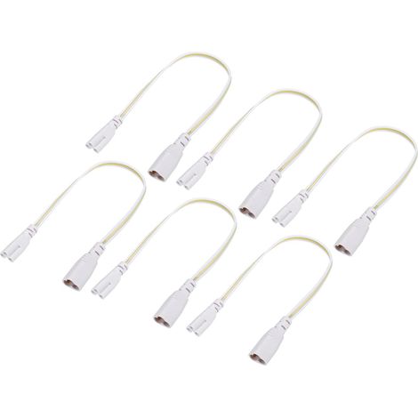 6 pcs T5 T8 LED Tube Connecteur Câble, Rallonge Cordon avec Double Fin Connecter éclairage Tubes, pour LED Intégré Tubes (Blanc, 0.98-Pieds) (1/5)