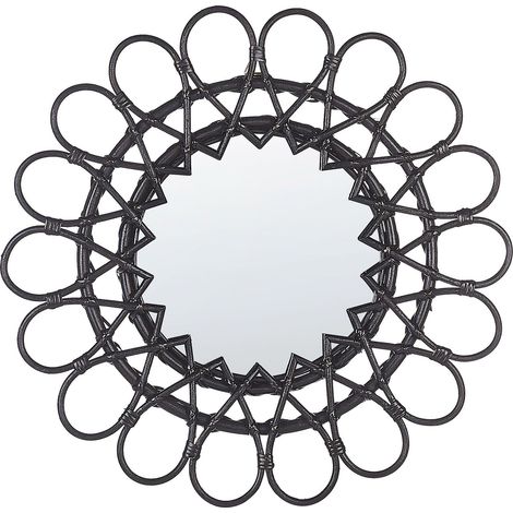 Specchio da parete rotondo moderno con cornice in rattan ø 60 cm nero Babai