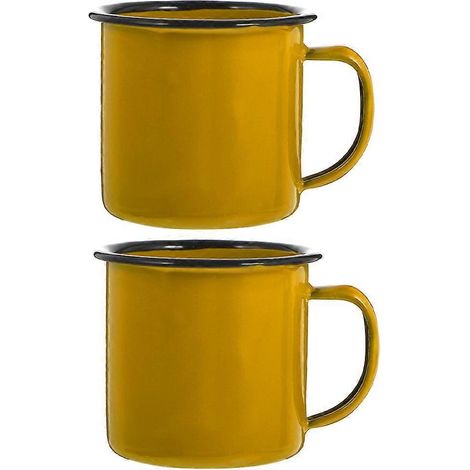 Lot de 2 tasses à eau émaillées, mugs de camping vintage, tasses à café/expresso-8X6X6CM-Yellow (1/3)