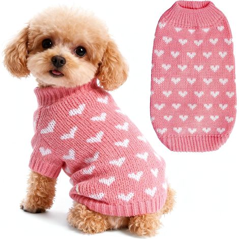 S Pull Chien Cœur Pull pour Chien Petite Taille Pull Saint Valentin Chien Pull pour Chat Rose Pull pour Animaux de Compagnie Vetement Chauds pour Chie