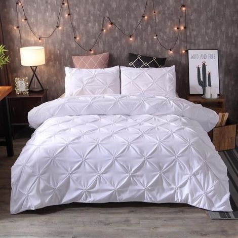 Parure de lit 220x240 cm 100% polyester - Housse de couette + 2 taies 50x67 cm - Blanc (1/3)