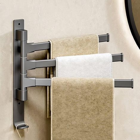 Porte-serviettes mural sans perçage pour salle de bain : rotation à 180° Porte-serviettes à 3 bras - Adhésif pour salle de bain et cuisine, gris (1/5)