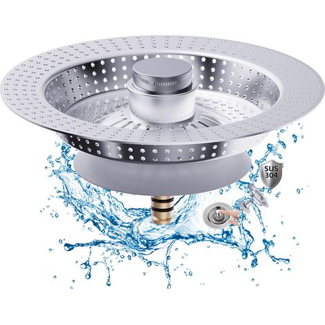 Bonde evier Cuisine et Bouchon évier, 3 en 1 Bouchon evier Cuisine et Filtre evier Cuisine en Acier Inoxydable pour Accessoire evier, Protections idéales pour Grille evier Cuisine Argenté (1/5)