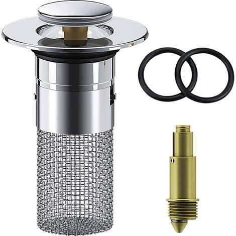 1Pcs Bouchon lavabo, Filtre anti-cheveux, Panier inox amovible, Noyau laiton, Pour salle de bain (1/5)