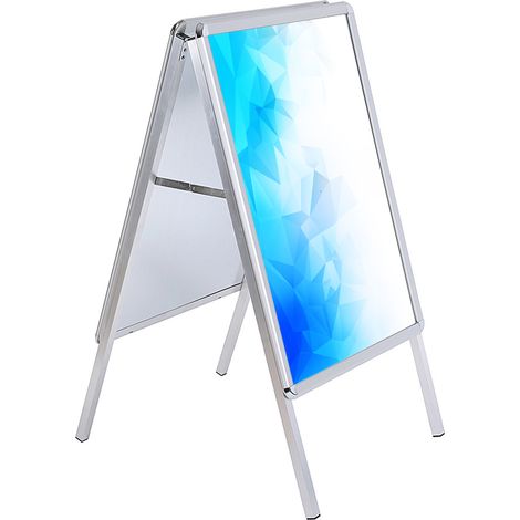 Espositore Pubblicitario Bifacciale a Cavalletto Pieghevole 54,3x90,5x84 cm in Alluminio da Esterno Antivento Silver (1/5)