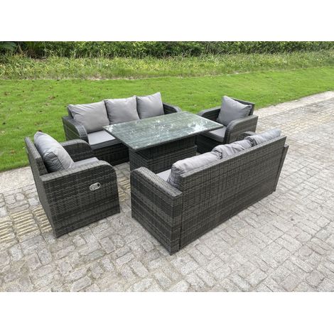 Fimous Outdoor Rattan Gartenmöbel Set Lounge Sofa Esstisch Höhenverstellbarer steigender Hubtisch Armstühle 8-Sitzer (1/4)