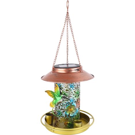Mangeoire solaire pour oiseaux, lanterne décorative en fer forgé avec lumière LED pour arbre de jardin de cour (1/5)