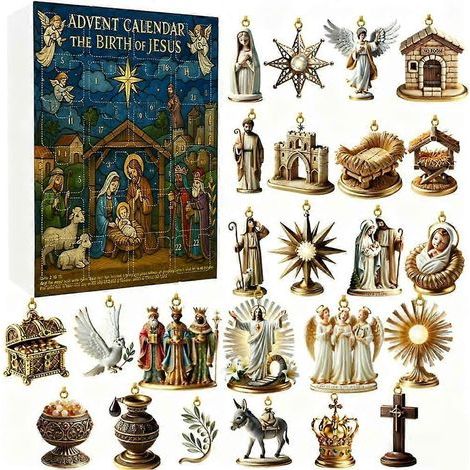 Calendrier de l'Avent religieux de Noël, 24 décorations acryliques 2D, scène de la Nativité (1/5)