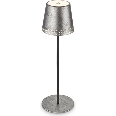 LED Akku-Tischleuchte Tischlampe höhenverstellbar IP44 silber RGB innen außen