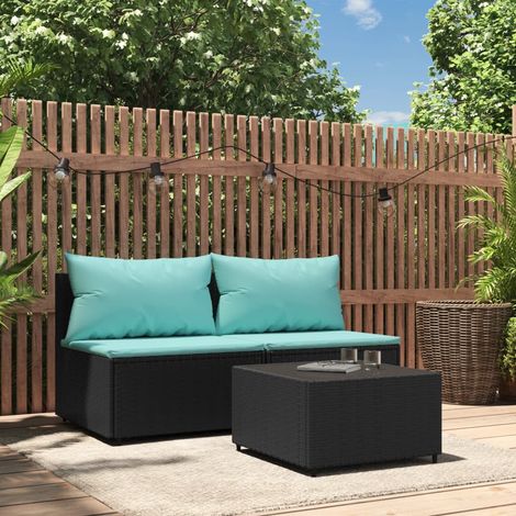 3 pcs Salon de jardin, Ensemble table et chaises de jardin, Meuble de jardin avec coussins Noir Résine tressée MKW436795 (1/5)