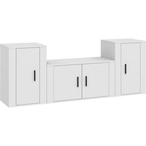 Conjunto de muebles mueble aparador TV televisión salón dormitorio salón 3 piezas madera contrachapada blanco 020024481