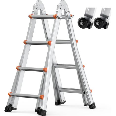 VEVOR Scala Telescopica con Telaio ad A, Scala Estensibile Compatta in Alluminio da 15 Piedi, Scala Pieghevole Portatile Multifunzione per Camper, Scala Telescopica per Compiti, Scale, Tetto per Inter (1/5)