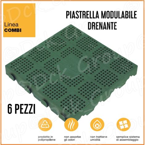6 PEZZI Piastrella Mattonella Giardino Esterno PP Verde 40x40 cm = 0,96 MQ Pavimento (1/4)