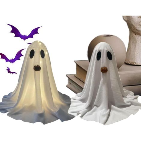 Fantôme d'Halloween Décoration d'Halloween avec lumière LED intégrée – 2 pièces décoratives esthétiques pour cheminée, chambre à coucher, salle de bain, cheminée, vacances (1/5)