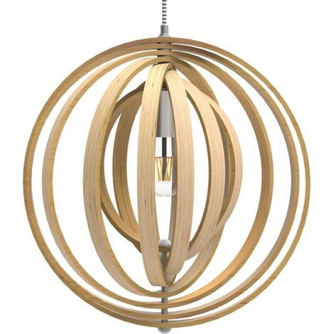 Ineasicer Lampe de Plafond LED en Bois Plafonnier Lustre du Style Moderne Vintage en Forme de Sphère Bandes de bois Ajustable pour Restaurants, Chambre, Salon, Salle de Bain, Café-bar, Cuisine (1/4)