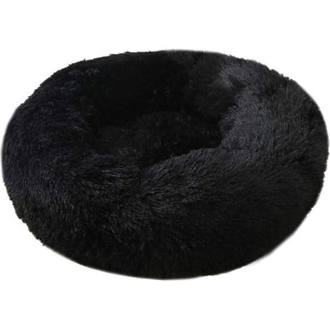 Rundes Hundebett Plüsch weich 50cm schwarz - Kuscheliges Katzensofa