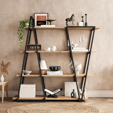Étagère en MDF finition chêne design triangulaire noir 158 x 35 (1/5)