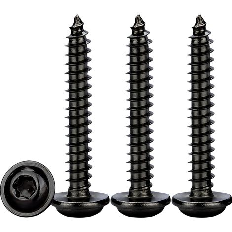 Vis à Tôle Autoperceuses M4x25mm,50 Pièces Vis Autoforeuse Torx avec Rondelle Acier Inoxydable A2 V2A Noir Vis Bois à Tête Bombée Plate Dureté élevée,Entièrement Fileté (1/5)