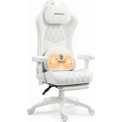 Ergonomischer Gaming-Stuhl mit Massage- und Wärmefunktion, atmungsaktivem Taschenfederkern, sofaähnlichem Sitzkomfort, verstellbarem PC-Stuhl mit Fußstütze, Rücken- und Nackenstütze