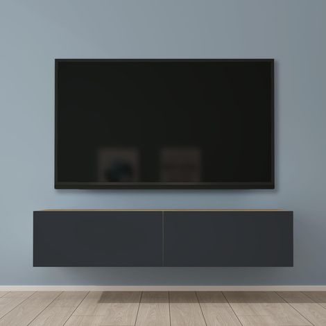 Mai & Mai Fernsehtisch Fernsehschrank TV Schrank Verdeckter Griff mit Soft-Close Lowboard Hängeschrank für Wohnzimmer in Kerneiche + Matt Anthrazit BTH: 140x40,2x30 cm Fernsehschrank02
