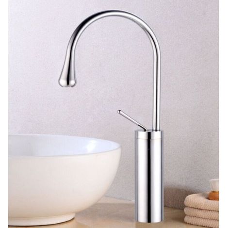 Robinet de Lavabo Moderne Haut Mitigeur Monocommande Design Créatif pour Salle de Bain Cuisine avec Tuyau G3/8 Chrome (1/4)