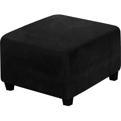 Housses de Tabouret, Housse de Protection en Velours pour Ottomane Carré avec Élastique en Bas pour Salon, Chambre à Coucher (Noir) (1/5)