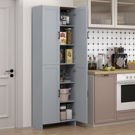 Armoire de cuisine hauteur 170 cm buffet haut avec 4 portes et étagères ajustable. design moderne. gris