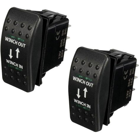 treuils 12 V 20 A (entrée/sortie), interrupteur à bascule ON-OFF-ON, 7 broches, LED verte (1/4)