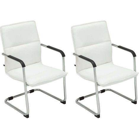 Juego de 2 sillones de oficina sillas de visita con reposabrazos en PVC blanco y metal cromado 100001887 (1/5)