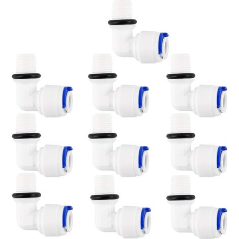 10pcs Connexion Rapide Raccordement Purificateurs Eau Tube Raccords Pousser Connecteur Eau Tuyau Joint RO Systèmes Osmose Inverse Type L, 1/8 "BSP (9,5mm) Mâle -1/4" Tube OD (1/5)