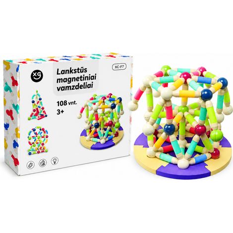Jeu de construction magnétique enfant XC-F7, 108 pièces, tubes flexibles colorés, connecteurs à billes, dès 3 ans (1/5)
