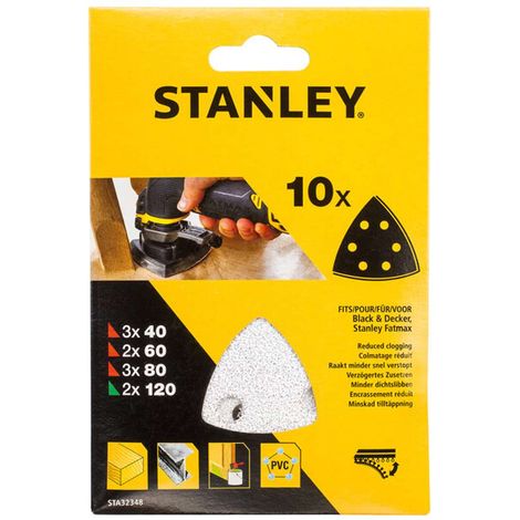 STANLEY CONFEZIONE 10 PEZZI FOGLI ABRASIVI PER MULTILEVIGATRICE GRANA 40-60-80-120 STA32348 (1/2)