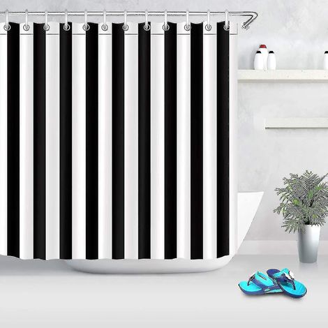 Rideau de douche noir et blanc, rideau de salle de bain à rayures, tissu polyester imperméable, décoration de salle de bain élégante (FMY)