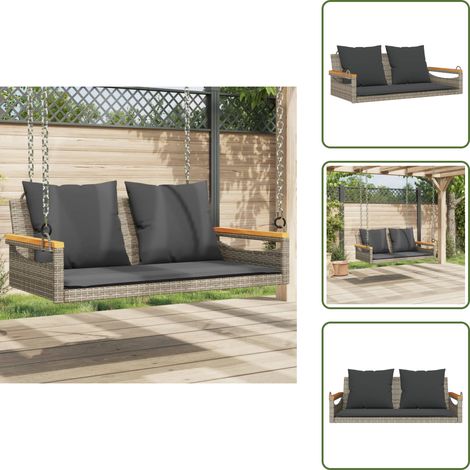 The Living Store Balancelle avec coussins gris 109x62x40 cm résine tressée - Balancelle De Jardin - Banc De Jardin - Chaise Suspendue - Fauteuil Extérieur - Mobilier De Jardin