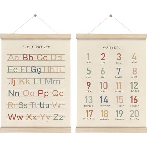 Lot de 2 cadres à suspendre pour affiches de l'alphabet - Décoration mural pour chambre d'enfant - Bannière ABC - Art mural avec cadre en bois (1/5)