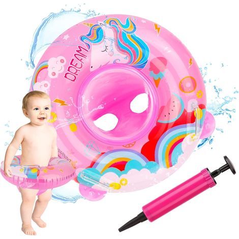 Bouée bébé, motif licorne gonflable, rose, en PVC, idéale pour l'apprentissage de la natation chez les tout-petits de 6 mois à 2 ans et demi. (1/5)